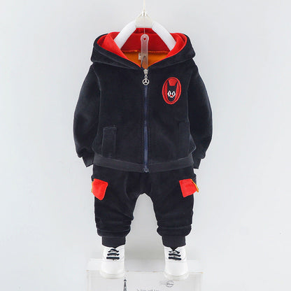 dreiteiliges Winterset aus Samt für Jungen - Shopteufel