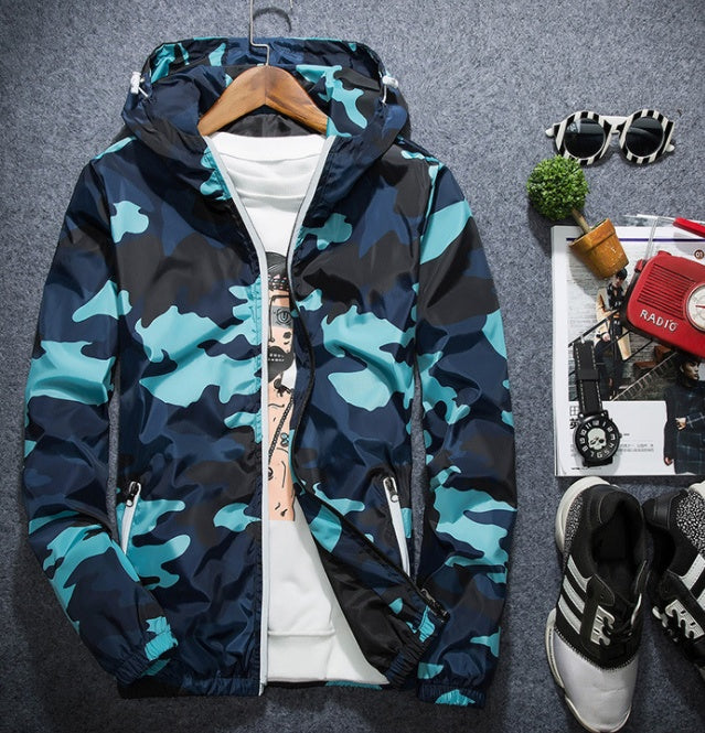 Covrlge Herrenjacke, modische Frühlingsjacke, Camouflagejacke mit Leuchtreißverschluss - Shopteufel