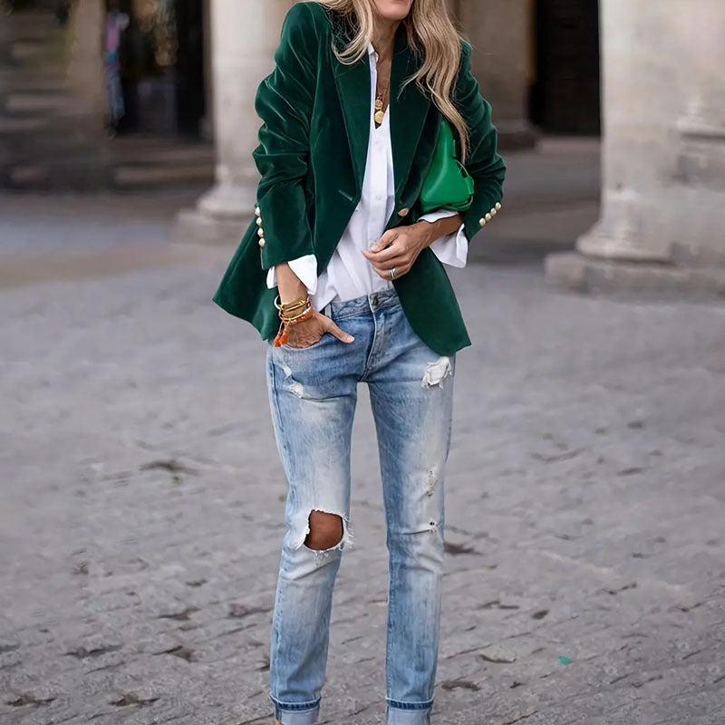 Freizeitanzug mit Samtrevers, Business-Mode, schmal geschnittenes Sakko für Damen