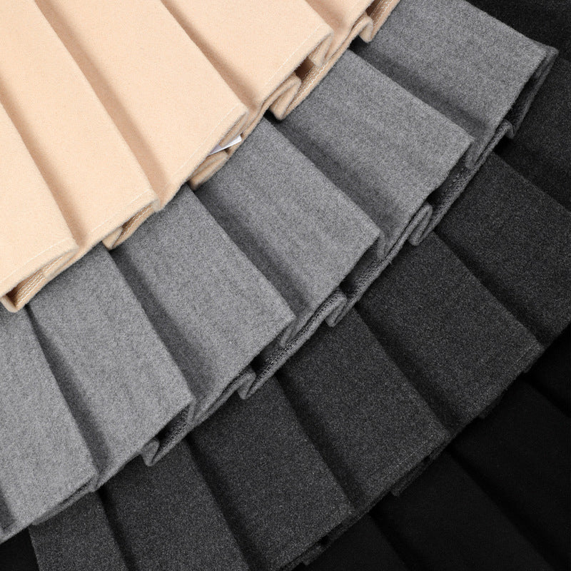 Herbst- und Winter-Faltenrock, einfarbiger Wollrock