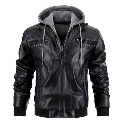 Hooded Jacket With Zipper Pockets Fashion Warm Pu Leather Coat Mens Clothing - Shopteufel