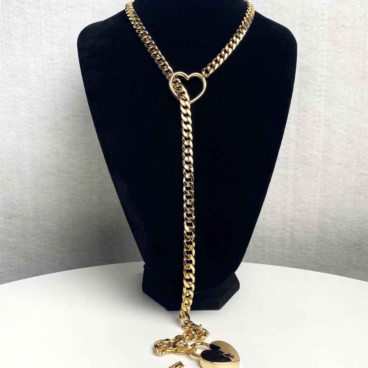 Fashion Jewelry 2024 New Slip Chain Necklace Heart O-Ring Rock Cuban Long Necklace Adjustable Heart Shaped Lock Core With Key - Shopteufel