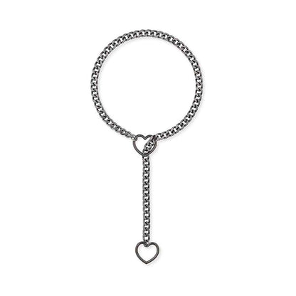 Stainless Steel Lariat Heart Necklace Personality Heavy Ring Cuban Long Chain Punk Rock Slipchain Choker Collar For Women Men - Shopteufel