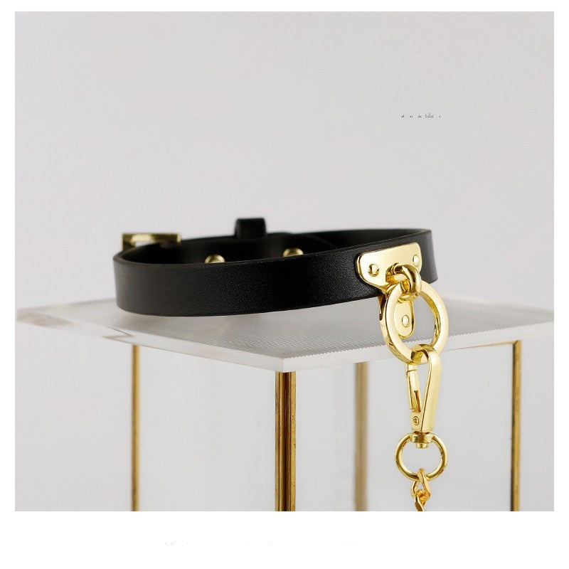 Braunes Bondage-Lederhalsband mit Kettenleine, BDSM-Sklavenspielzeug-Fetisch - Shopteufel