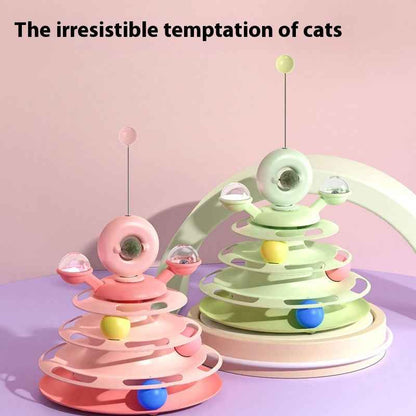 4 Levels Cat Toy Tower Turntable Roller Balls Toys Interactive Intelligence Pets Toys Training Track Puzzle Funny Games Accessories Pet Products - Shopteufel