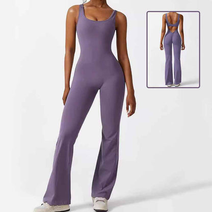 Women Sleeveless Flare Jumpsuits Fitness Yoga Long Pants - Shopteufel