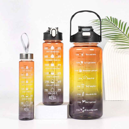3-in-1 Gradient Color Motivational Water Bottles Set Plastic Straw Double Drink Translucent Outdoor Sports Bottle - Shopteufel