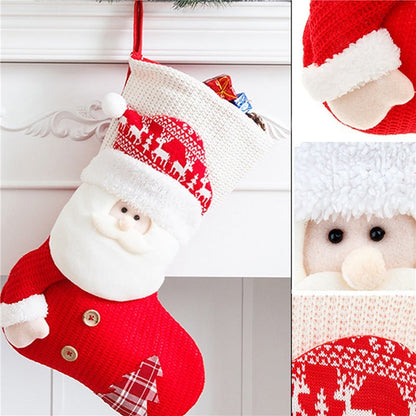 Großer rot-weißer gestrickter Weihnachtsstrumpf mit Weihnachtsmannmotiv - Shopteufel