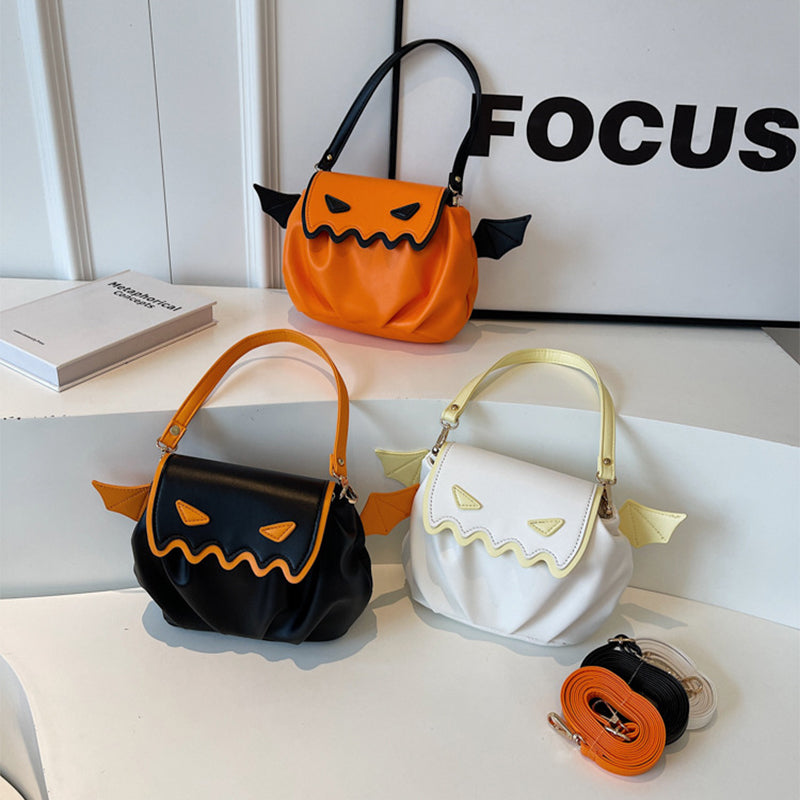 Lustige Umhängetasche mit Halloween-Kürbis-Motiv, Schultertasche mit kleinen Flügeln