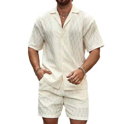 Herren-Anzüge, Sommermode, einfarbig, locker, lässig, zweiteilig, Hemd mit Reversknopf, Shorts, Strandurlaub, vielseitig kombinierbare Outfits für Herren - Shopteufel