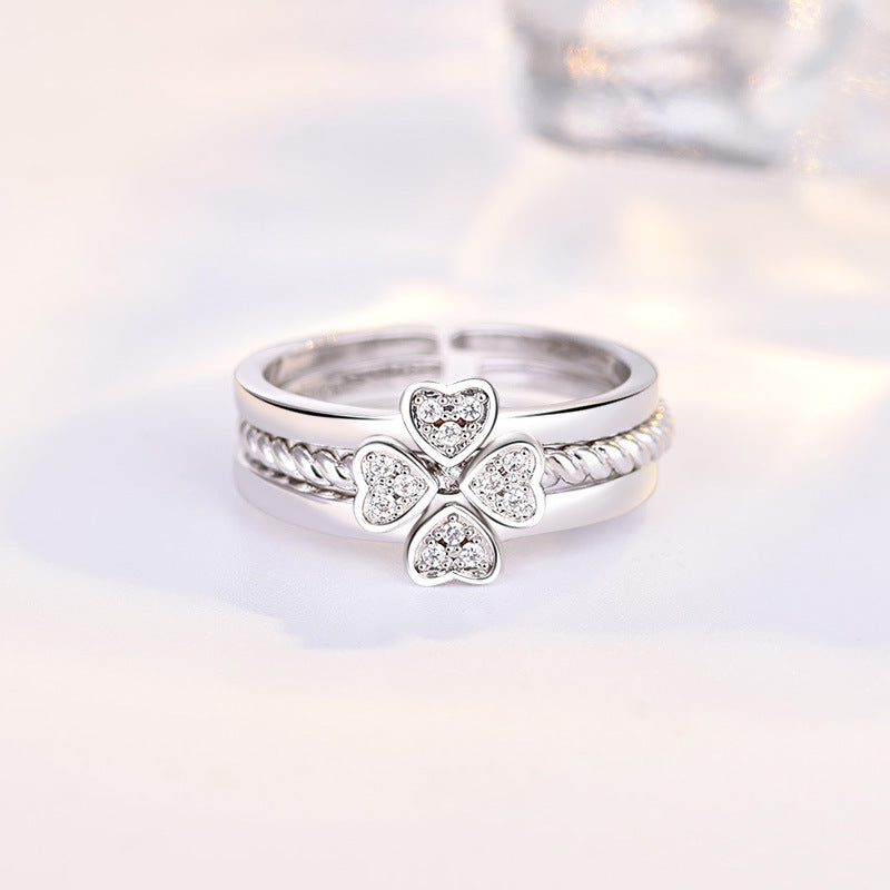 Ring mit vierblättrigem Kleeblatt für Damen, dreifach, verstellbare Größe - Shopteufel