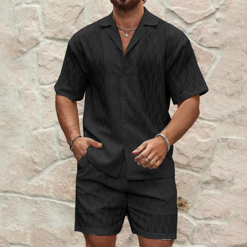 Herren-Anzüge, Sommermode, einfarbig, locker, lässig, zweiteilig, Hemd mit Reversknopf, Shorts, Strandurlaub, vielseitig kombinierbare Outfits für Herren - Shopteufel