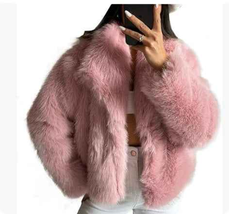 Winter Plush Coat Fashion Warm Thicken Fluffy Lapel Jacket Outwear Casual Long Sleeve Tops Womens Clothing - Shopteufel