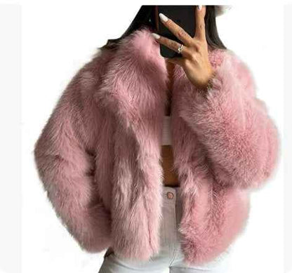 Winter Plush Coat Fashion Warm Thicken Fluffy Lapel Jacket Outwear Casual Long Sleeve Tops Womens Clothing - Shopteufel