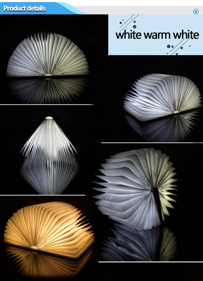 LED-Nachtlicht, faltbare Buchlampe, wiederaufladbar über USB-Anschluss, Holzmagnetlampe - Shopteufel