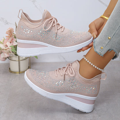 Strass-Sneaker, modische Schnür-Keilsandalen, Freizeitschuhe für Damen
