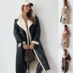 Winterjacke mit Gürtel, modischer, zweireihiger Windbreaker mit Reverskragen, langer Trenchcoat für Damen, mittellanger Mantel