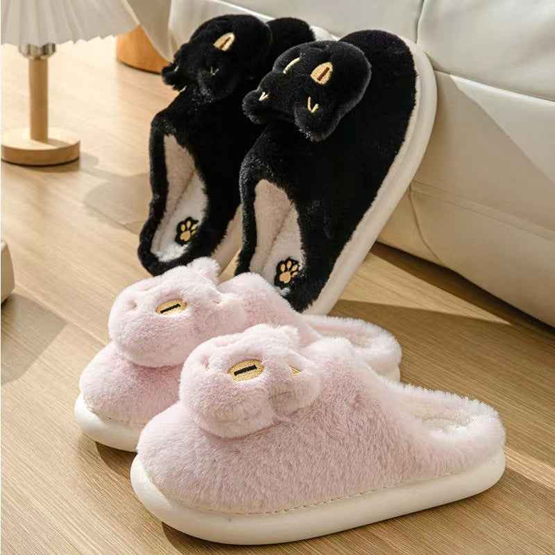 Cotton Cat Slippers Soft Plush Comfy Warm Couple Slip-On House Cute Cat Face Slippers For Winte - Shopteufel