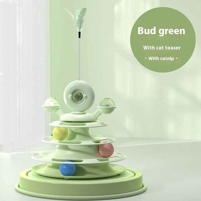 4 Levels Cat Toy Tower Turntable Roller Balls Toys Interactive Intelligence Pets Toys Training Track Puzzle Funny Games Accessories Pet Products - Shopteufel