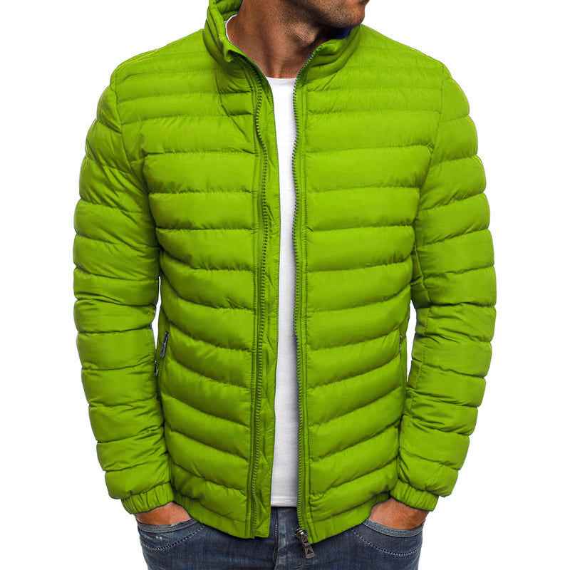 Men Jacket Zipper Solid Color Long Sleeves Pockets Coldproof Autumn Thicken Cotton Padded Overcoat For Outdoor - Shopteufel