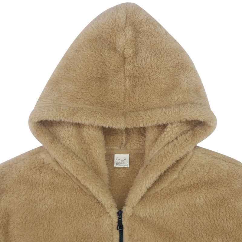 Plush Hooded Jacket Men's Autumn And Winter Fleece Double-sided Wear Warm Coat With Zipper Loose Casual Jacket Outdoor Clothing - Shopteufel