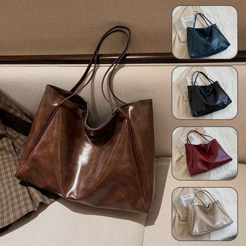 Modische Handtasche, große Schultertasche aus weichem Leder, Retro-Chic-Handtasche - Shopteufel
