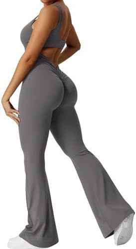 Women Sleeveless Flare Jumpsuits Fitness Yoga Long Pants - Shopteufel