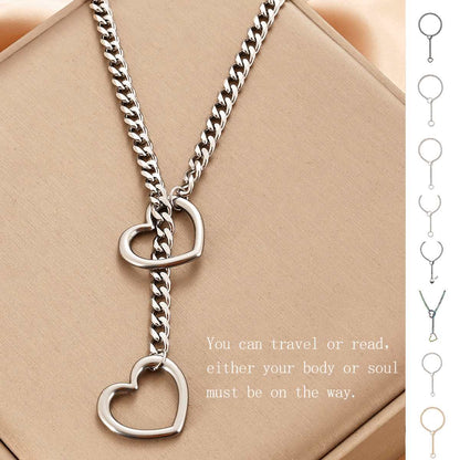 Stainless Steel Lariat Heart Necklace Personality Heavy Ring Cuban Long Chain Punk Rock Slipchain Choker Collar For Women Men - Shopteufel