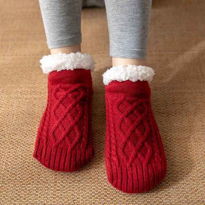Winterliche, gestrickte Plüsch-Bodensocken, warme, rutschfeste Teppichsocken für Damen - Shopteufel
