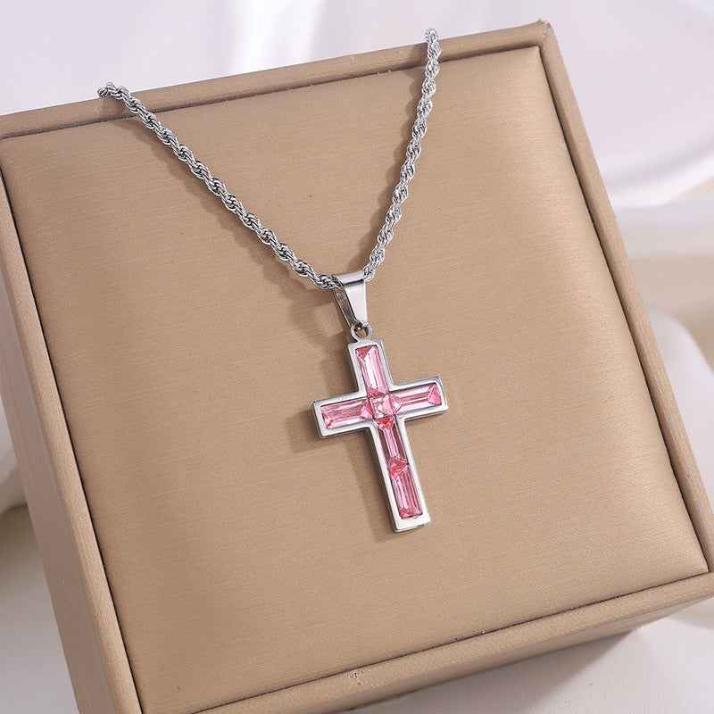 Fashion Jewelry European And American Ing Style Diamond Cross Necklace Unique No Color Fading - Shopteufel