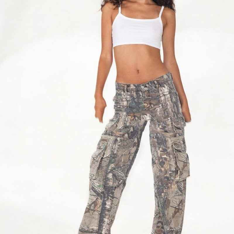Hip-Hop-Retro-Streetwear-Cargohose mit mehreren Taschen für Damen im Camouflage-Look - Shopteufel