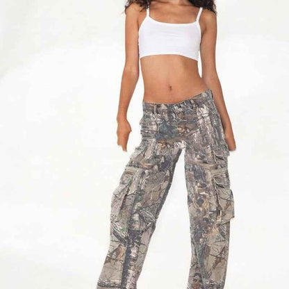 Hip-Hop-Retro-Streetwear-Cargohose mit mehreren Taschen für Damen im Camouflage-Look - Shopteufel