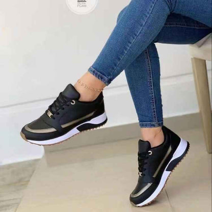 Casual Lace-up Flat Shoes Women Shallow Round Toe Sports Walking Sneakers - Shopteufel