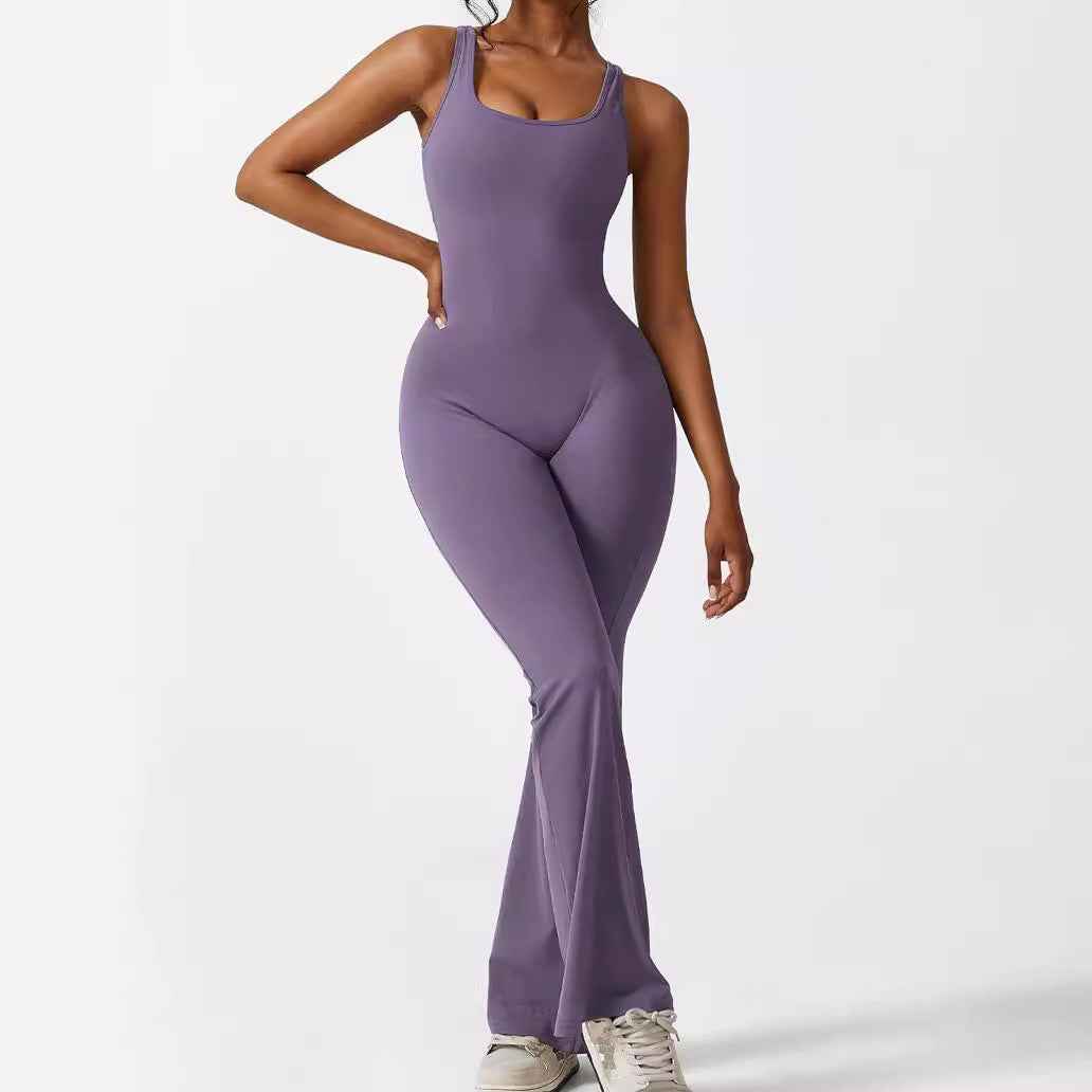 Women Sleeveless Flare Jumpsuits Fitness Yoga Long Pants - Shopteufel