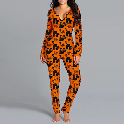 Halloween-Overall mit Print, langärmelig, Hausanzug
