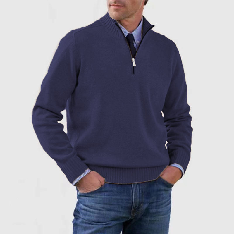 Herren-Strickpullover mit Stehkragen und Reißverschluss