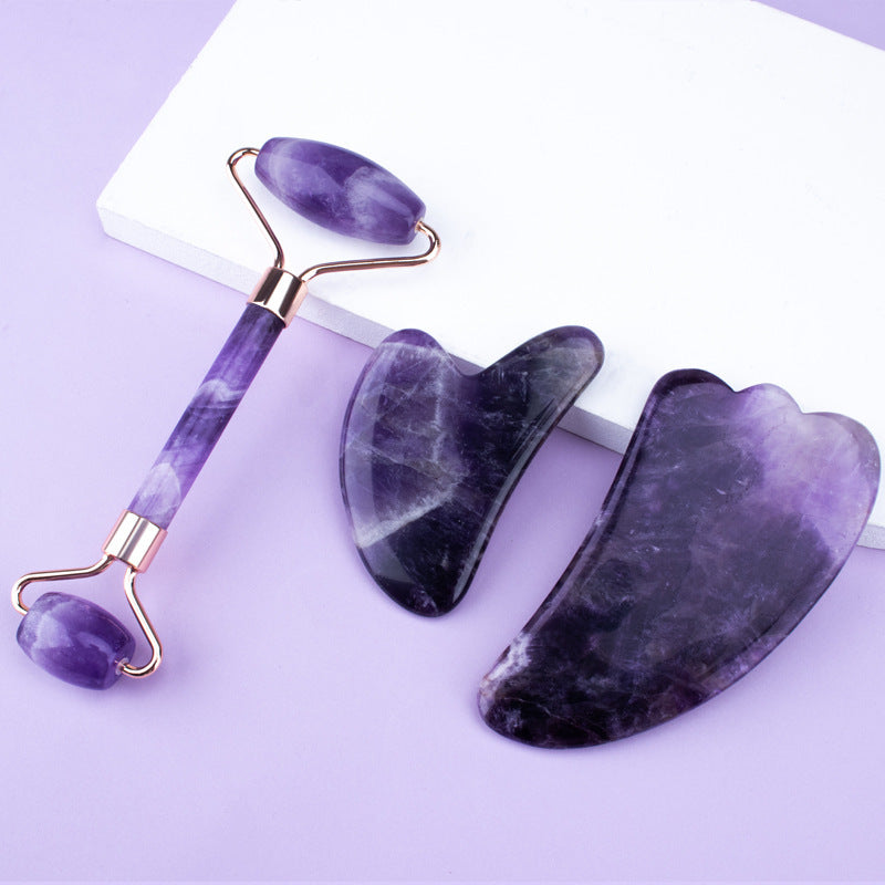Amethyst-Roller-Set, herzförmiger Gua Sha Massager - Shopteufel