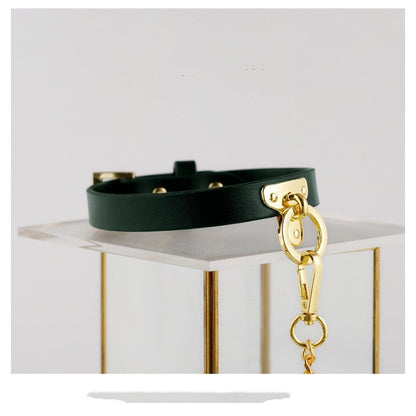 Braunes Bondage-Lederhalsband mit Kettenleine, BDSM-Sklavenspielzeug-Fetisch - Shopteufel