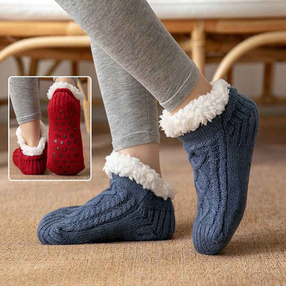 Winterliche, gestrickte Plüsch-Bodensocken, warme, rutschfeste Teppichsocken für Damen - Shopteufel