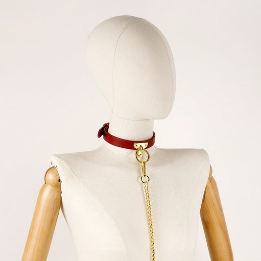 Braunes Bondage-Lederhalsband mit Kettenleine, BDSM-Sklavenspielzeug-Fetisch - Shopteufel