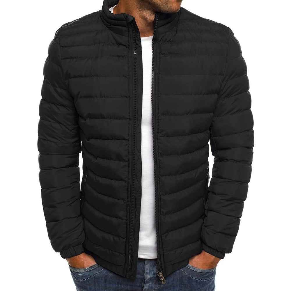 Men Jacket Zipper Solid Color Long Sleeves Pockets Coldproof Autumn Thicken Cotton Padded Overcoat For Outdoor - Shopteufel