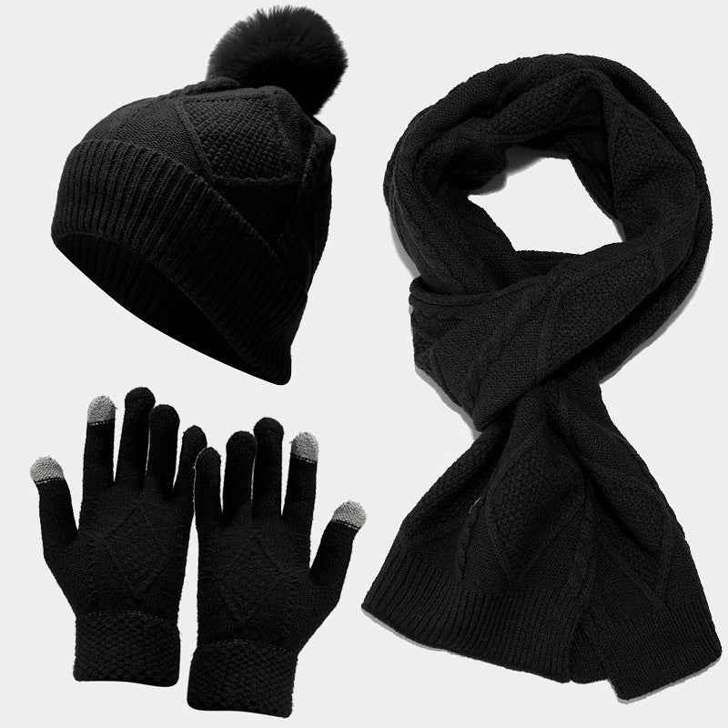 Three Piece Set Of Autumn And Winter Hats, Scarves, Gloves - Shopteufel