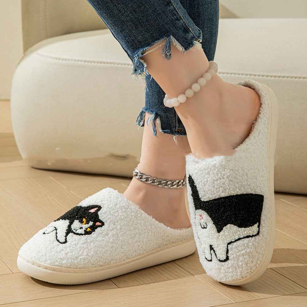Cartoon Cotton Slippers For Women Men Indoor Outdoor Slippers For Household Autumn And Winter Couples Shoes Fuzzy Warm Soft Slippers - Shopteufel
