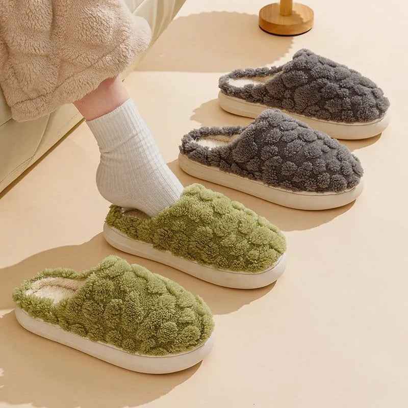 Home Fuzzy Slipper Unisex Cartoon Winter Plush Slipper Anti-Skid Soft Soled Cotton Shoes Comfy Outdoor Couple Slippers - Shopteufel