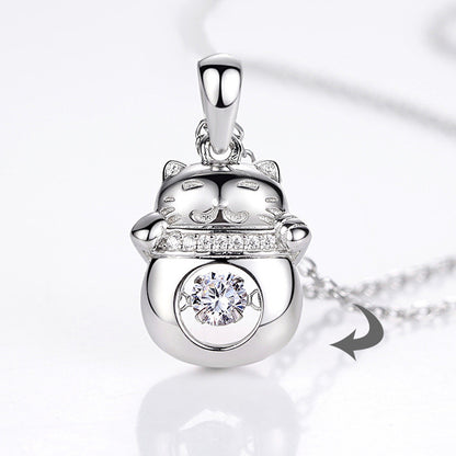 Halskette aus 925er Sterlingsilber mit Moissanit und Glückskatze