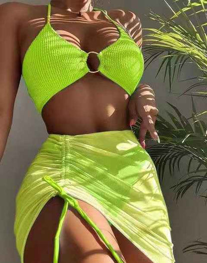 3pcs Halter Bikini Summer Fashion Personalized Three-point Beach Swimsuit For Women - Shopteufel