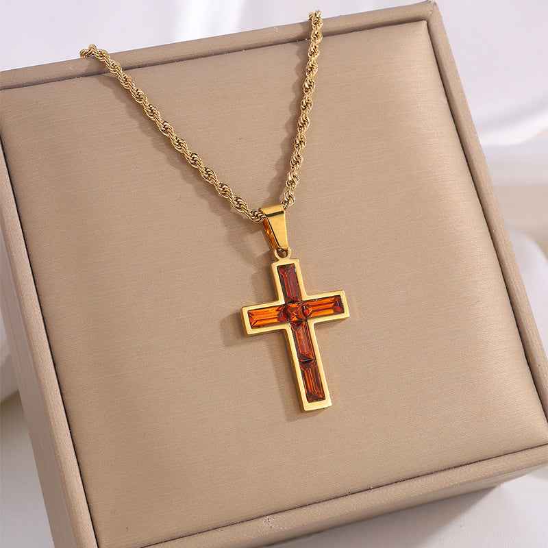 Fashion Jewelry European And American Ing Style Diamond Cross Necklace Unique No Color Fading - Shopteufel