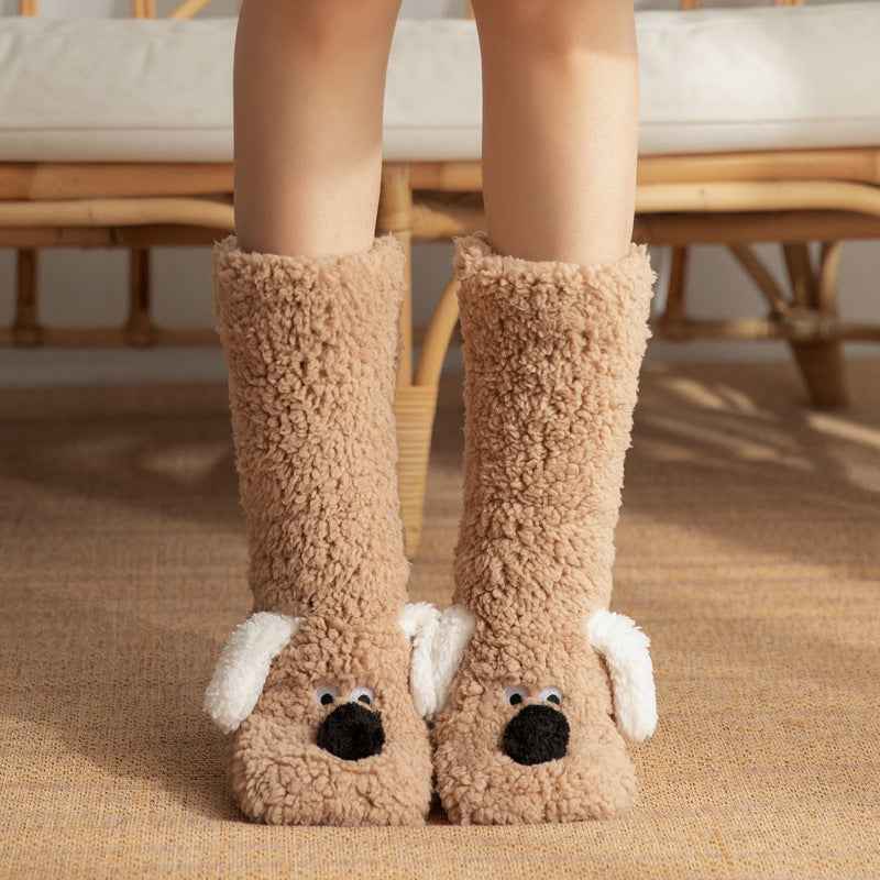 Cute Cartoon Dog Floor Socks Winter Warm Non-slip Plush Socks For Women - Shopteufel
