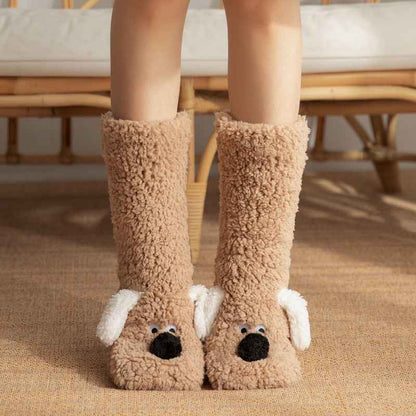 Cute Cartoon Dog Floor Socks Winter Warm Non-slip Plush Socks For Women - Shopteufel