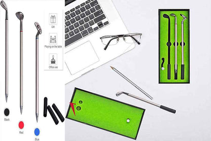 Desktop Mini Golf Putting Green Metal Club Ballpoint Pen Set - Shopteufel